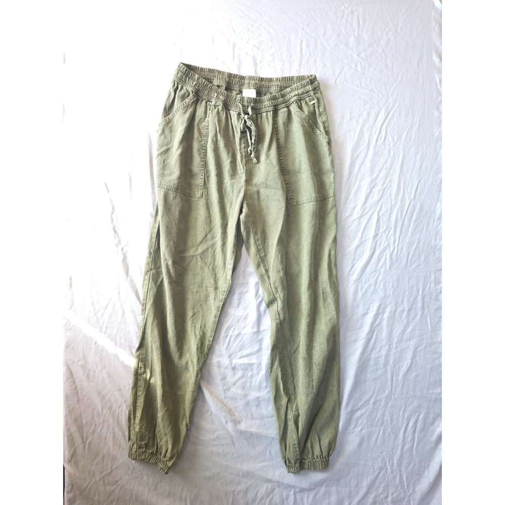 PINK Victoria's Secret Olive Green Linen Joggers Drawstring Pants Size S